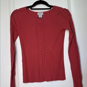 LOFT Dusty Coral Cable-Detail Long Sleeve Top